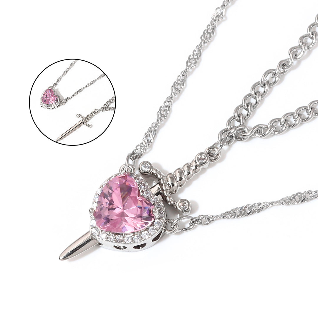 Crystal Heart and Dagger Necklace Set