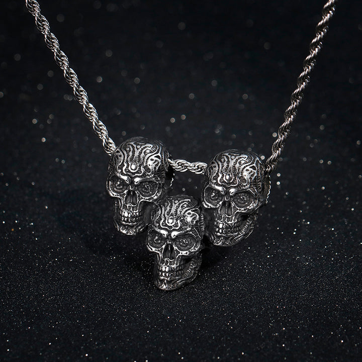 Vintage Multi Skull Pendant Necklace