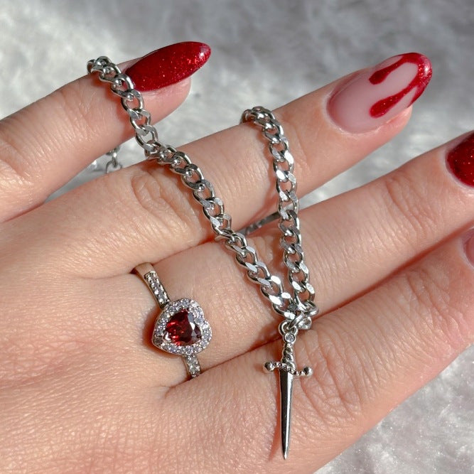 Crystal Heart and Dagger Necklace Set