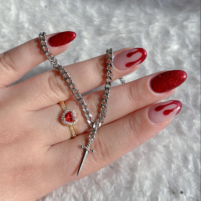 Crystal Heart and Dagger Necklace Set