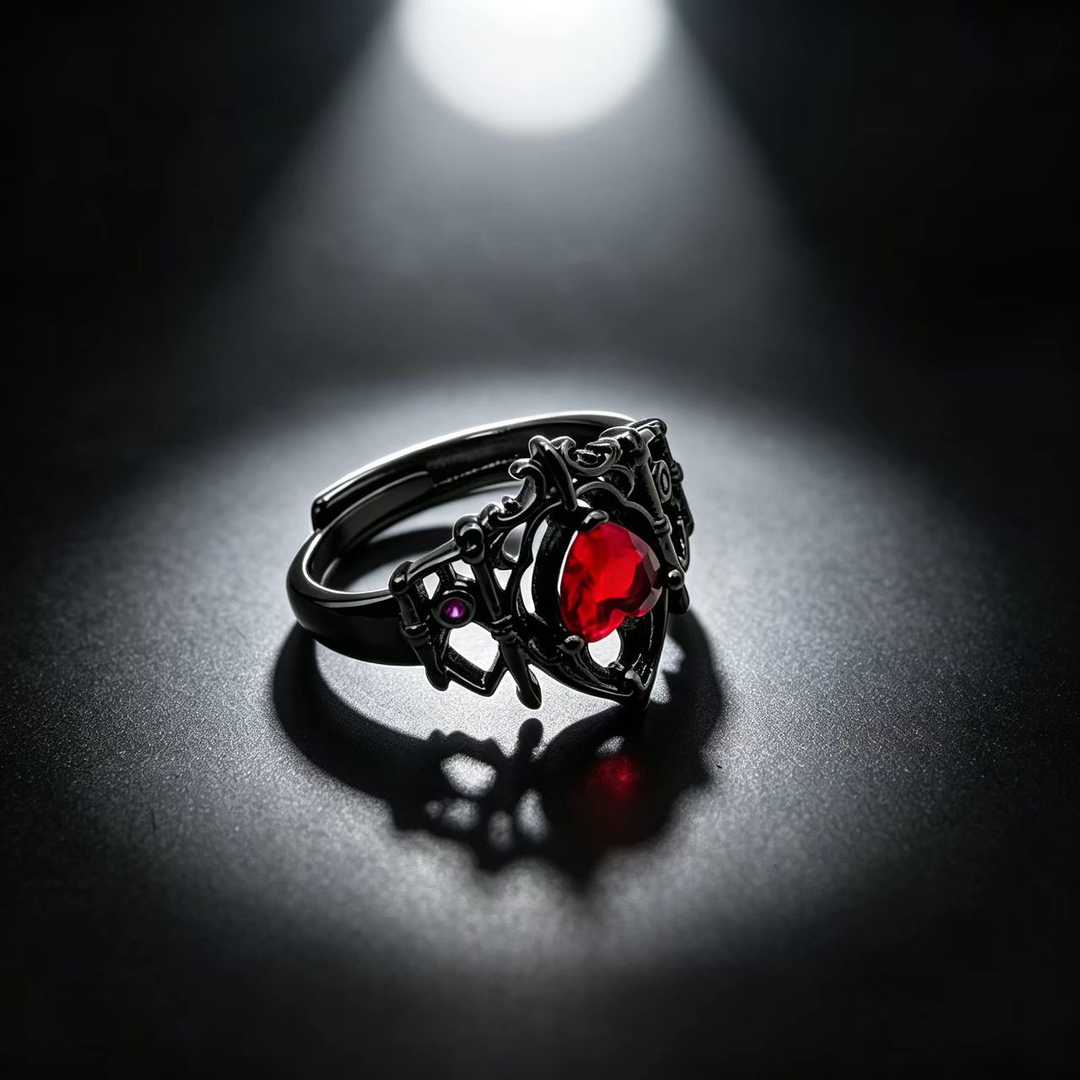 Dark Retro Heart Stone Hollow Gothic Style Ring