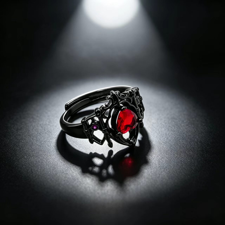 Dark Retro Heart Stone Hollow Gothic Style Ring