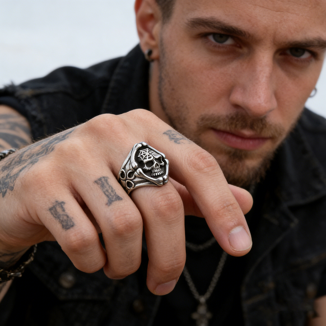 Retro motorcycle Death skull ring
