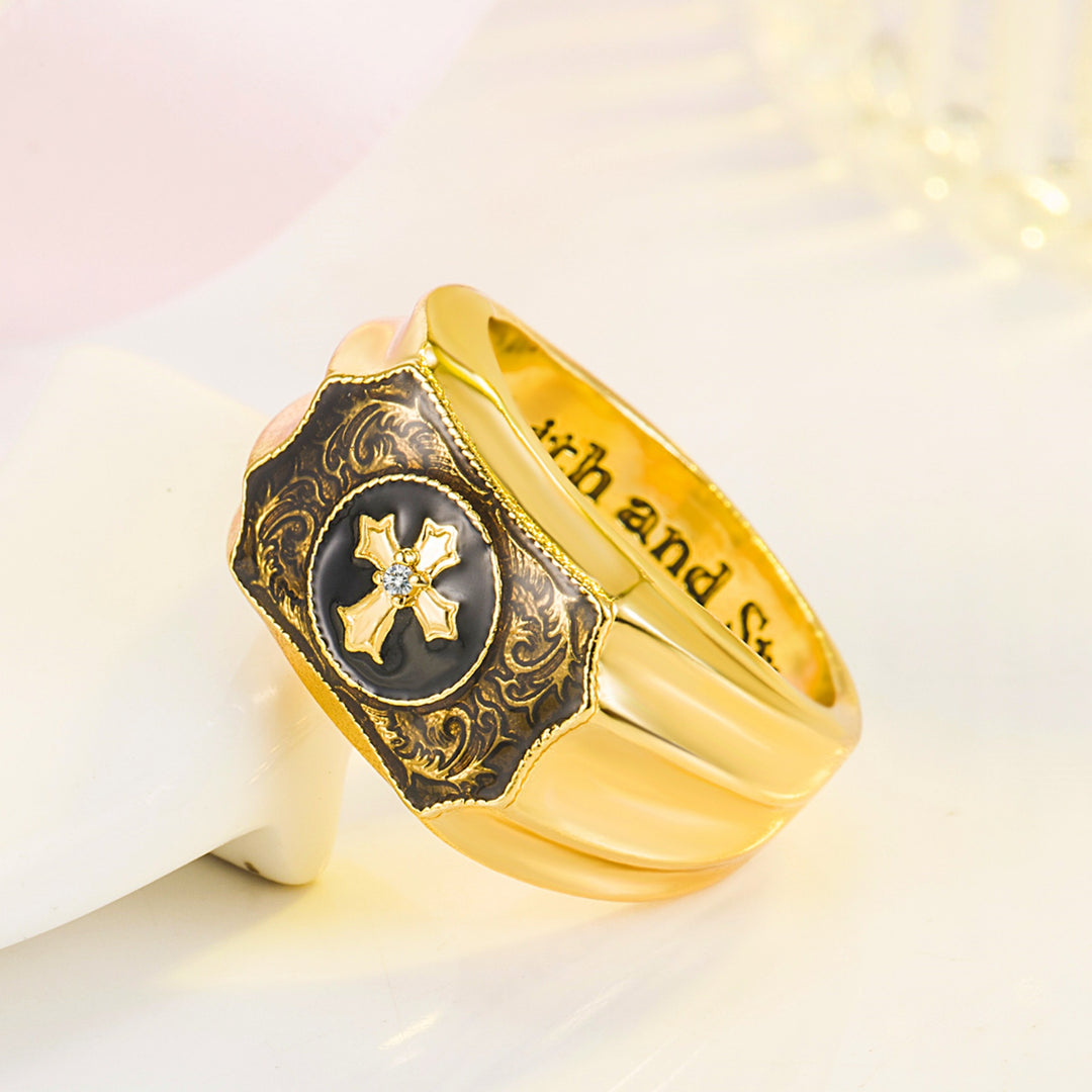 Faith Cross Carved Signet Ring