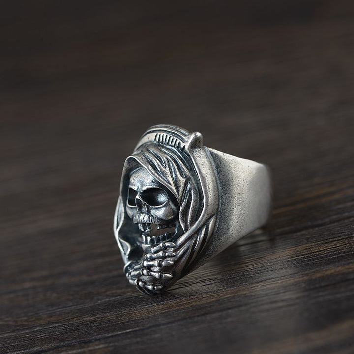 S925 silver hollow skull ring