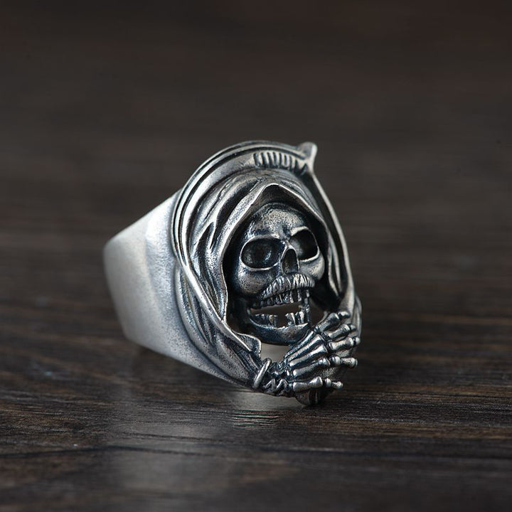 S925 silver hollow skull ring