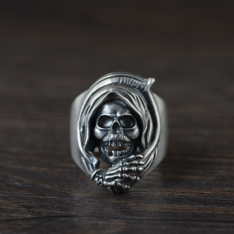 S925 silver hollow skull ring