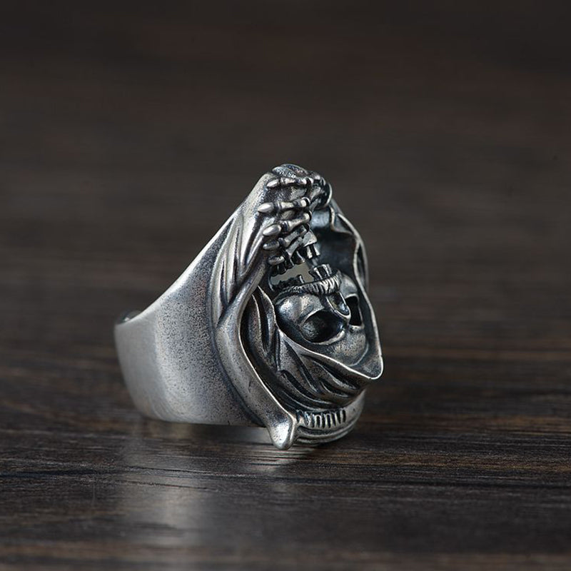 S925 silver hollow skull ring