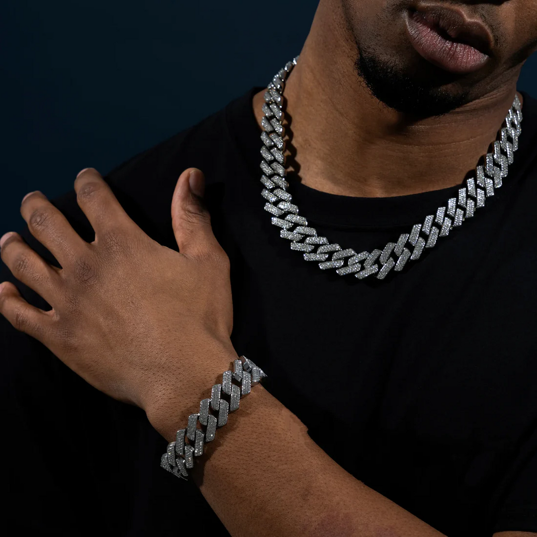 18mm Prong Set Cuban Chain &amp; Bracelet Bundle