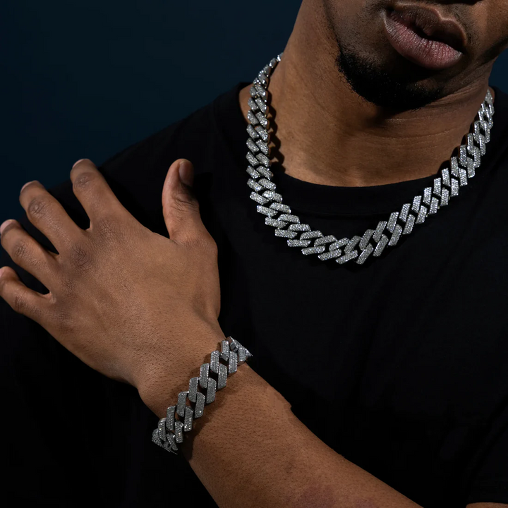 18mm Prong Set Cuban Chain &amp; Bracelet Bundle