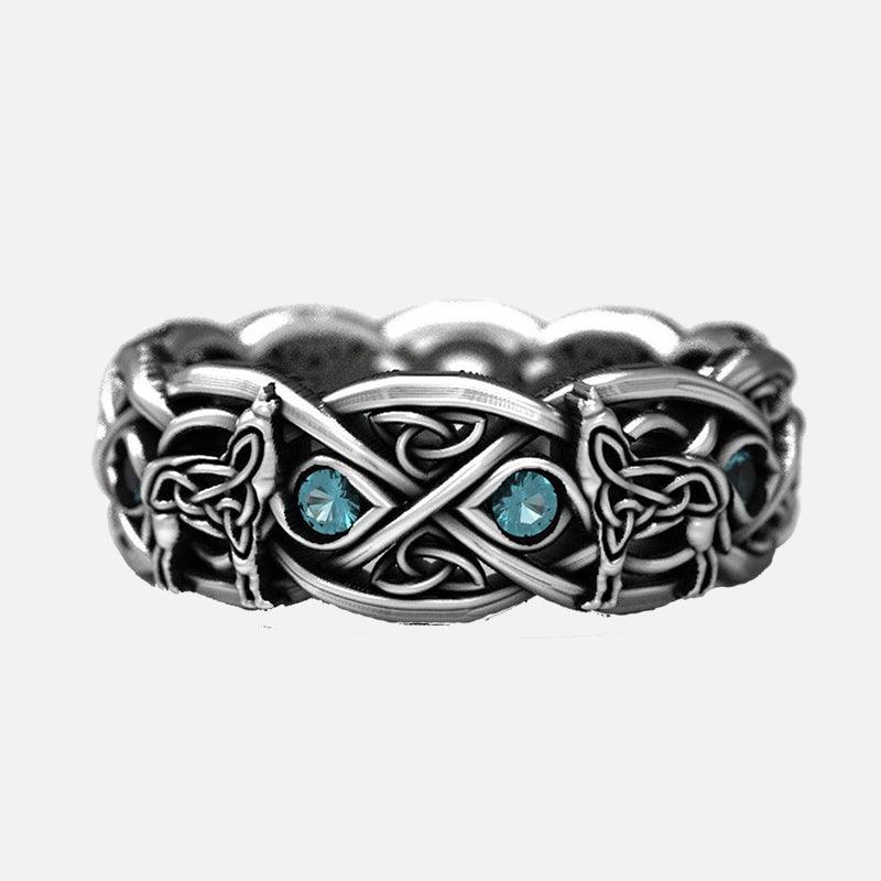 Celtic Wolf Sapphire Stainless Steel Men&