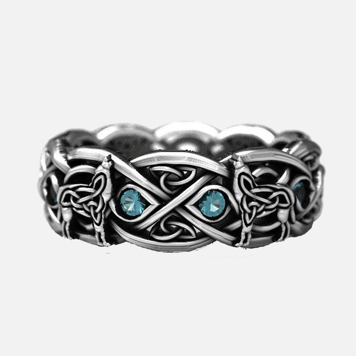Celtic Wolf Sapphire Stainless Steel Men&