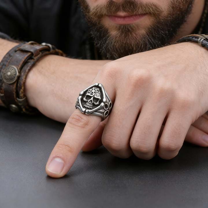 Retro motorcycle Death skull ring