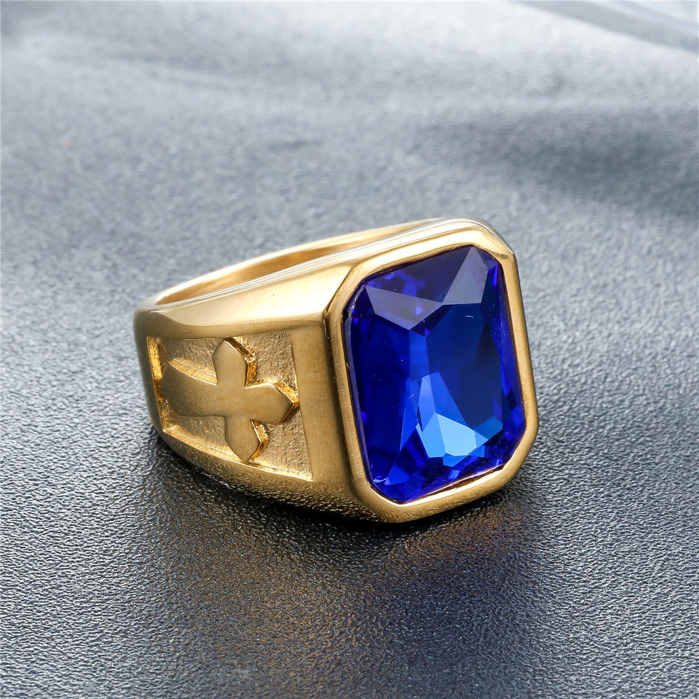 Retro Cross Inlaid Square Crystal Men Ring
