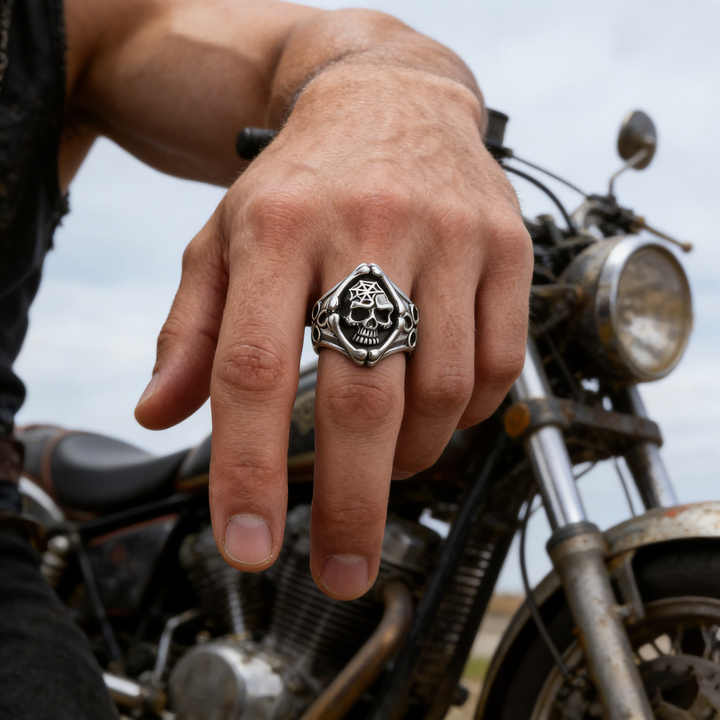 Retro motorcycle Death skull ring