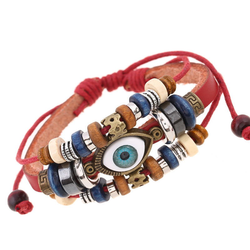Eyeball Beaded Leather Bracelet