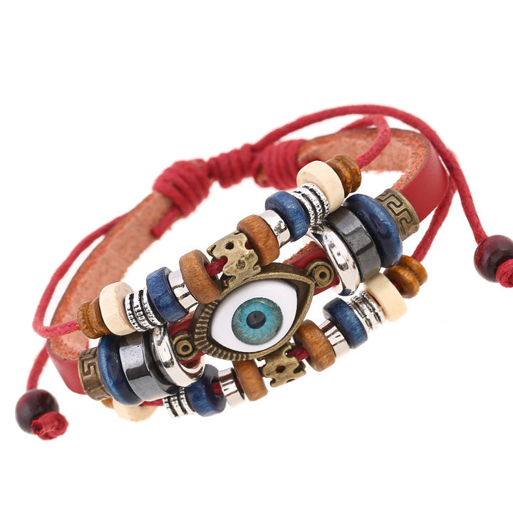 Eyeball Beaded Leather Bracelet