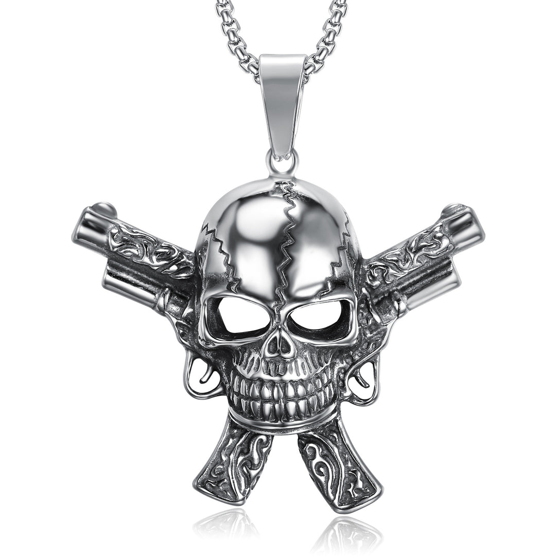 Double Gun Skull Necklace
