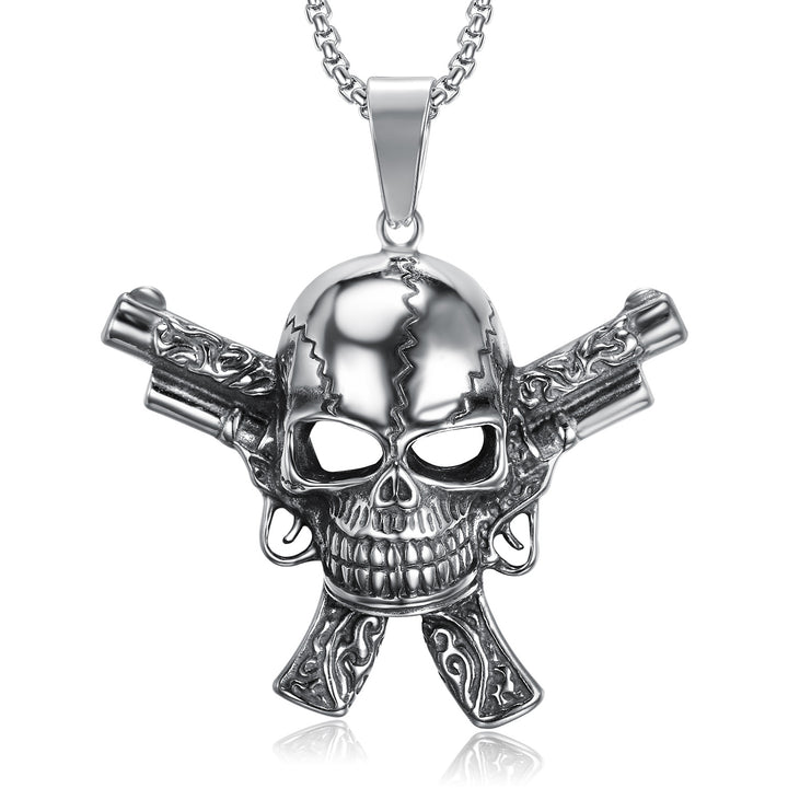Double Gun Skull Necklace