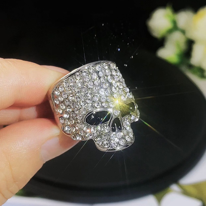 Sparkling Crystal Skull Statement Ring
