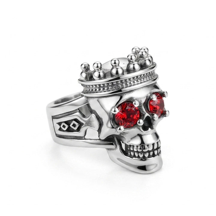 Silver skull crown ring with cubic zirconia