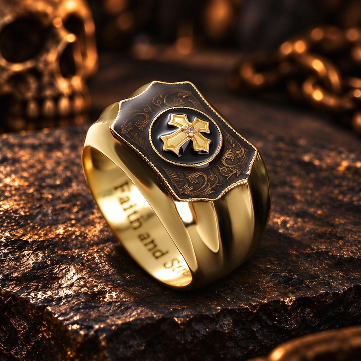 Faith Cross Carved Signet Ring