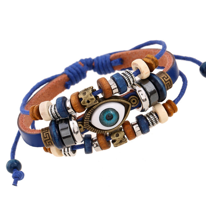 Eyeball Beaded Leather Bracelet