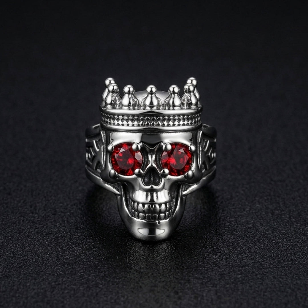 Silver skull crown ring with cubic zirconia