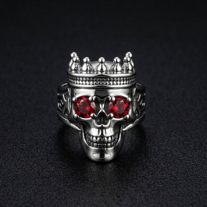 Silver skull crown ring with cubic zirconia