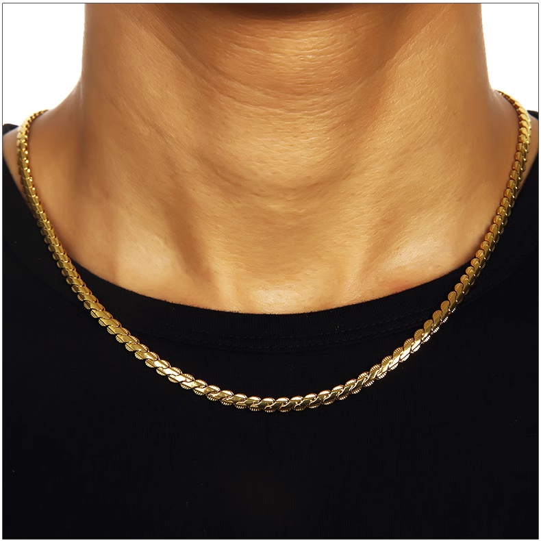 Hip Hop Style Gold Embossed Textured Necklace