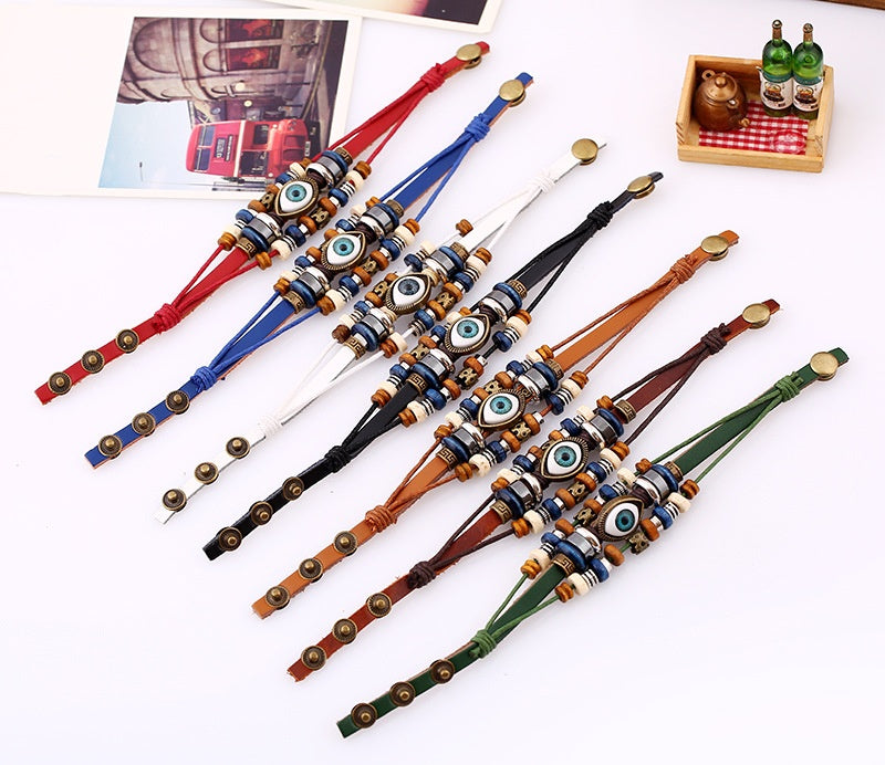 Eyeball Beaded Leather Bracelet