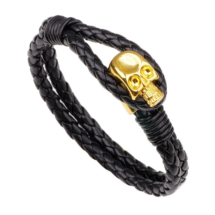 Minimal Gothic Skull Ornament Braided Wrap Bracelet