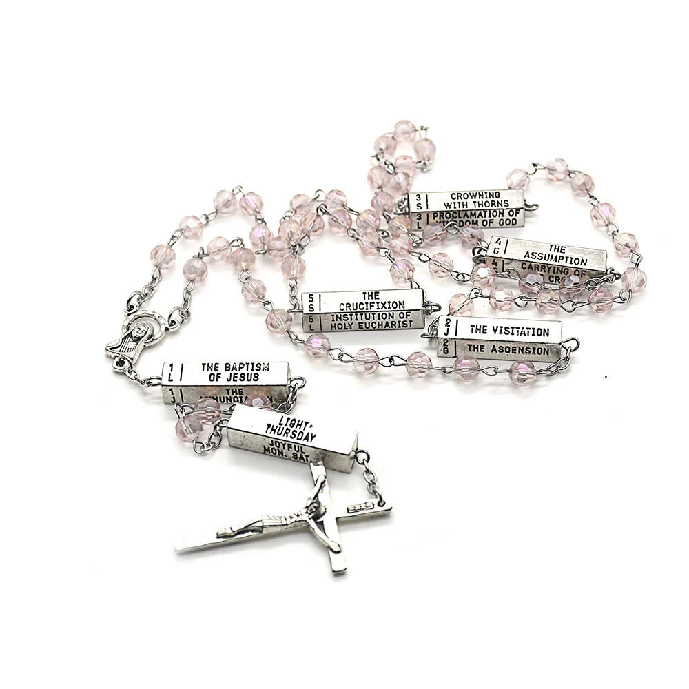 Square Crystal Rosary Cross Necklace