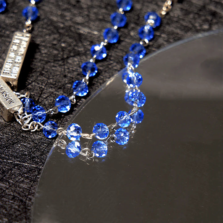Square Crystal Rosary Cross Necklace