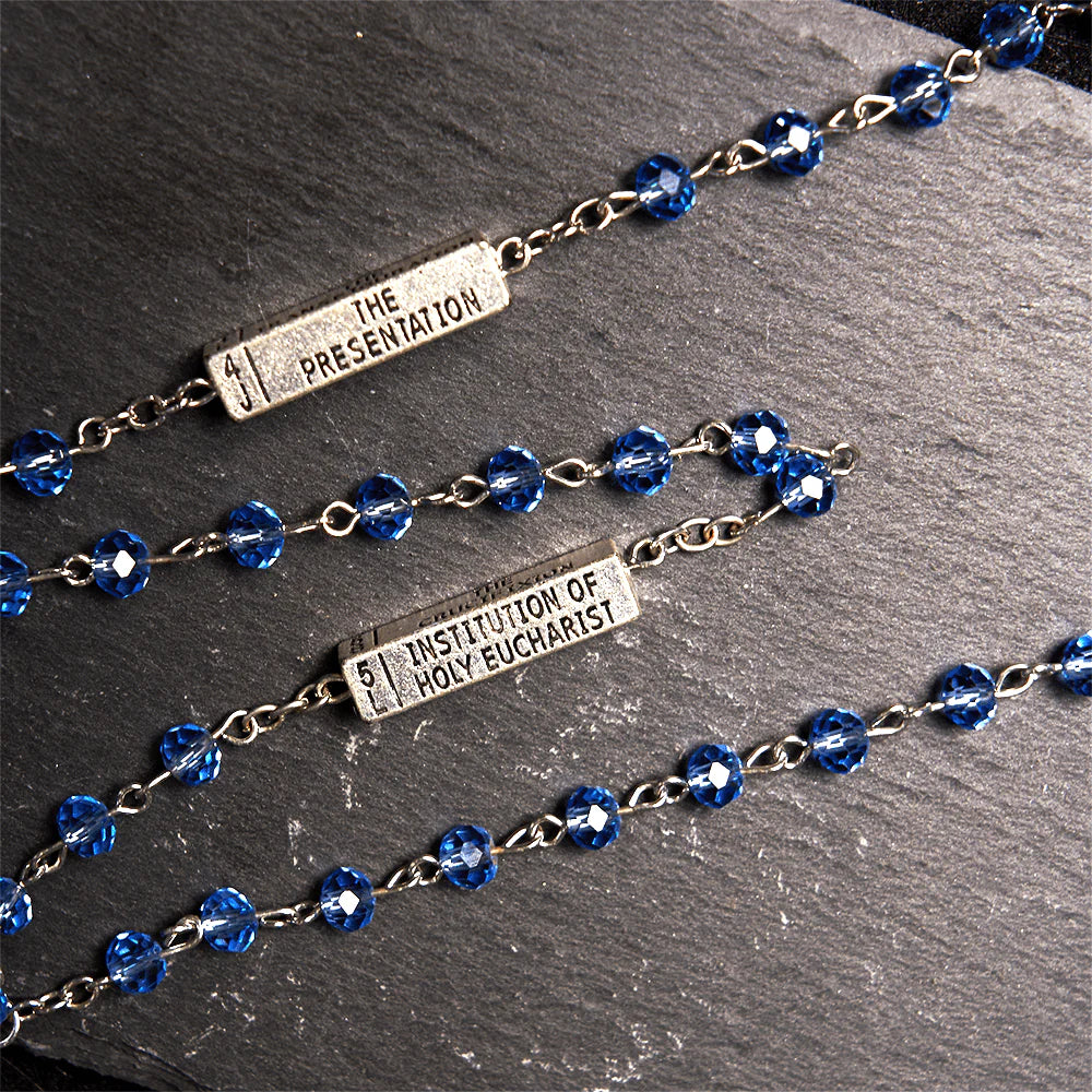 Square Crystal Rosary Cross Necklace