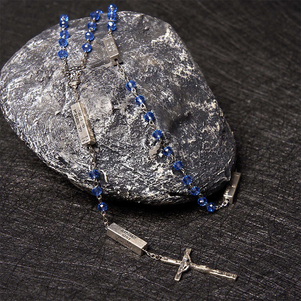 Square Crystal Rosary Cross Necklace