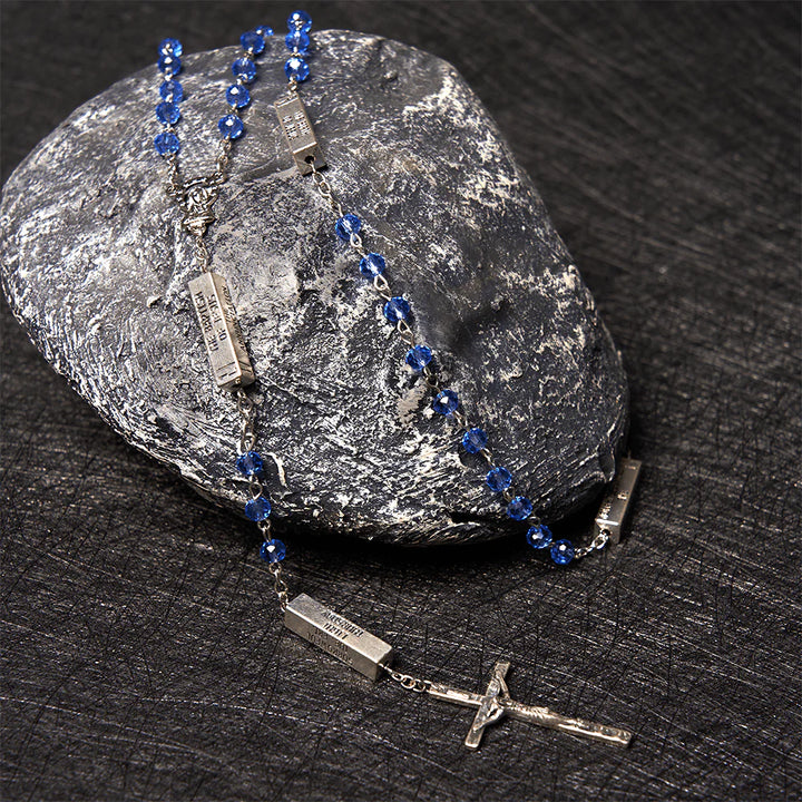 Square Crystal Rosary Cross Necklace
