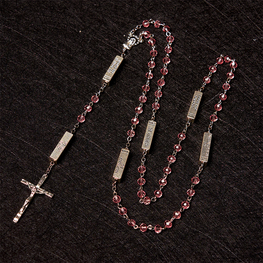 Square Crystal Rosary Cross Necklace