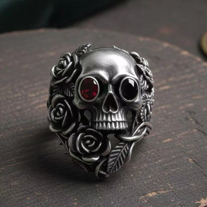 Vintage Rose Skull Gem Band
