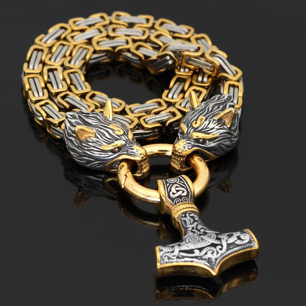 Wolf Head Byzantine Chain With Mjolnir