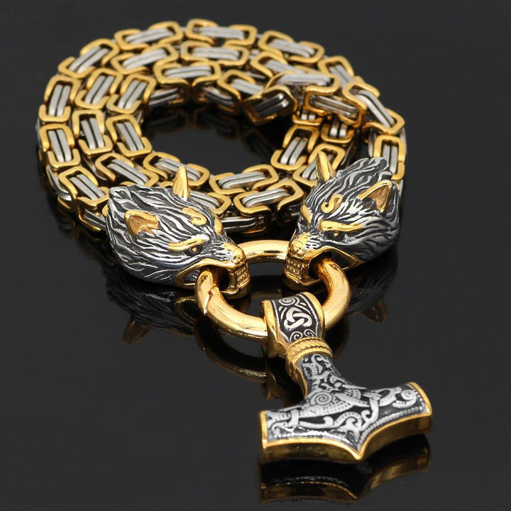Wolf Head Byzantine Chain With Mjolnir