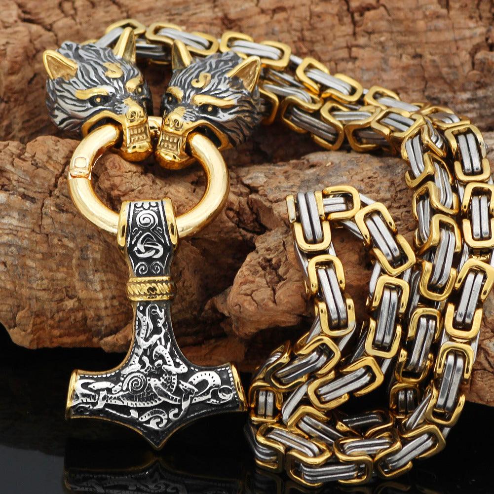 Wolf Head Byzantine Chain With Mjolnir