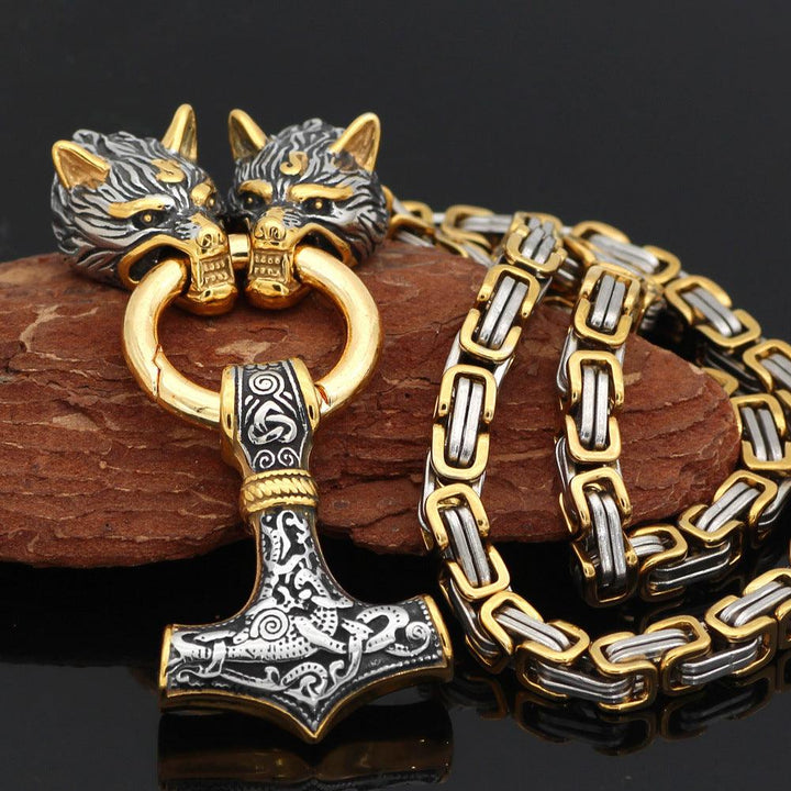 Wolf Head Byzantine Chain With Mjolnir