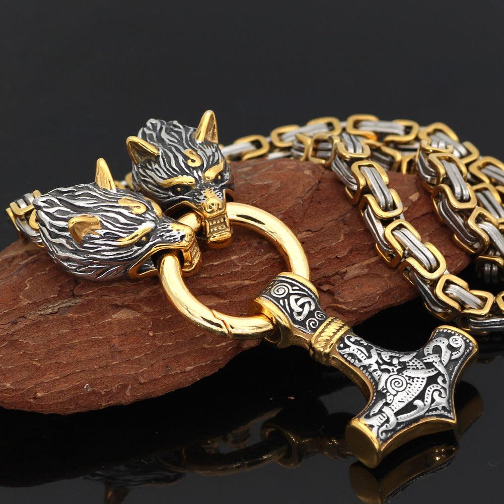 Wolf Head Byzantine Chain With Mjolnir