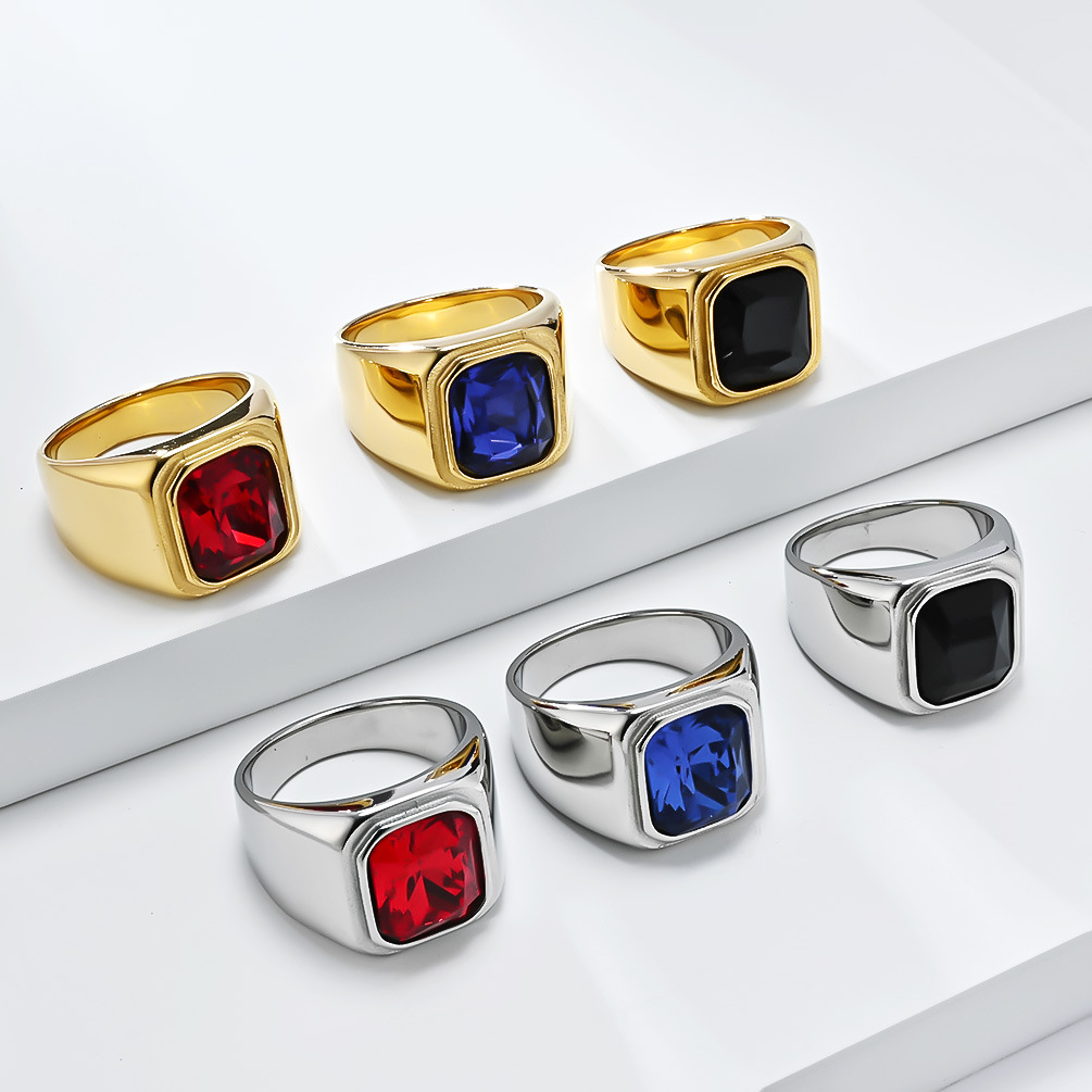 Cushion Cut Crystal Inlay Mens Statement Ring