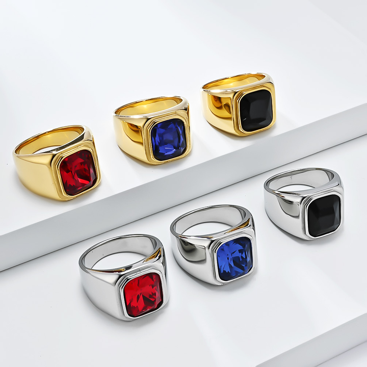 Cushion Cut Crystal Inlay Mens Statement Ring