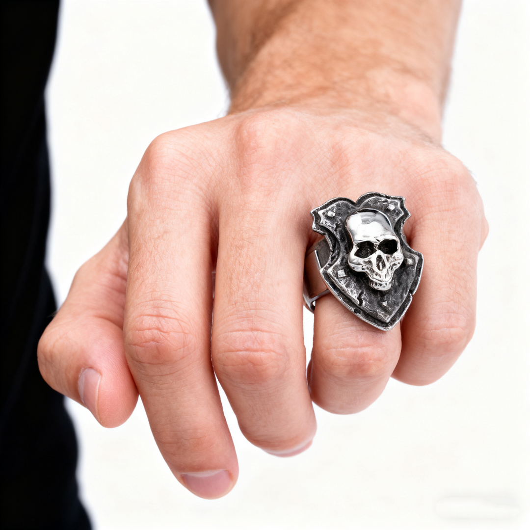 Vintage motorcycle style skull ring
