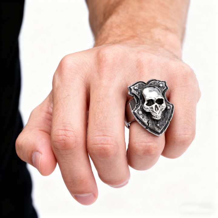 Vintage motorcycle style skull ring