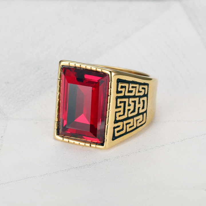 Vintage Engraved Square Crystal Men Statement Ring