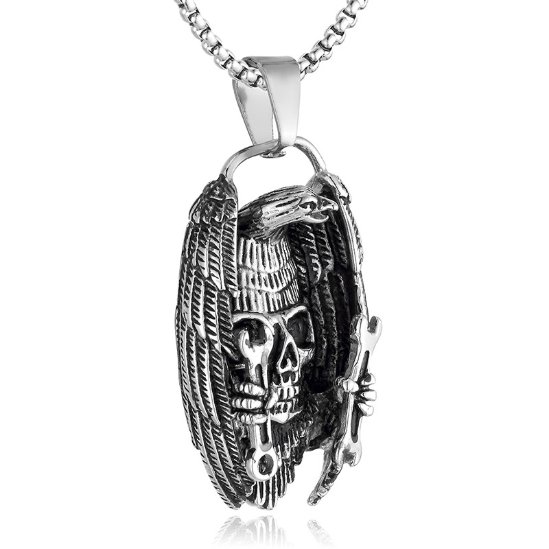 Gothic Eagle Wing Skull Necklace